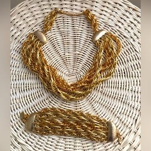Vintage Choker Goldtones Necklace & Matching Bracelet by Love Janice